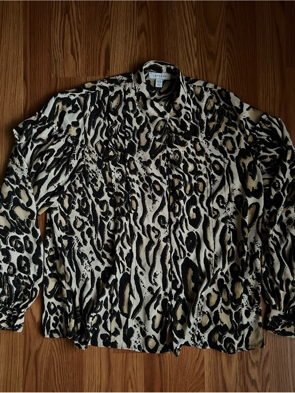 Topshop Black & Cream Animal Print Button-Down Shirt